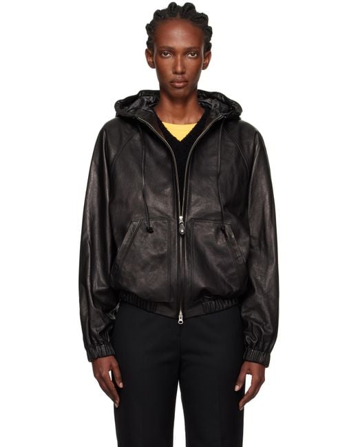 NOTHING WRITTEN Hooded Leather Blouson Jacket in Black | Lyst
