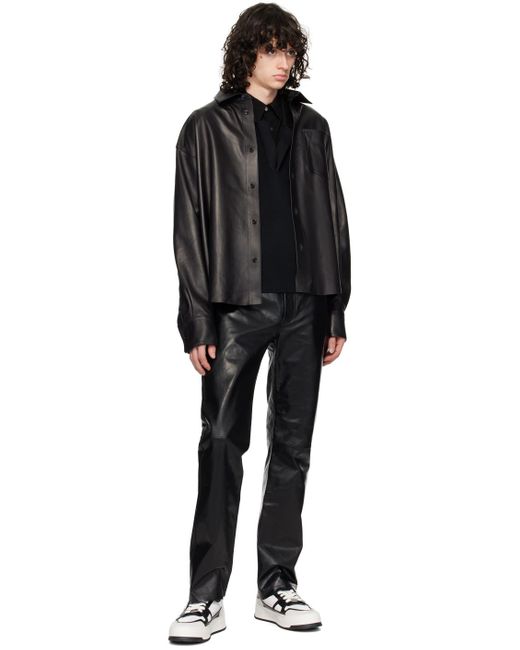 AMI Black Straight Fit Leather Pants for men