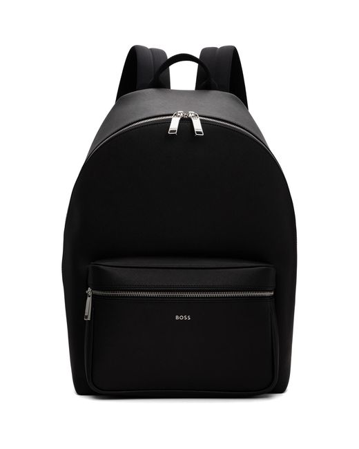 Boss Black Structured Logo Lettering Backpack for men