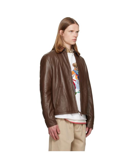 Polo Ralph Lauren Brown 'The Bayville' Leather Jacket for men