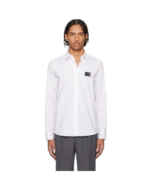 HUGO White Stretch-Cotton Canvas Relaxed-Fit Shirt for men
