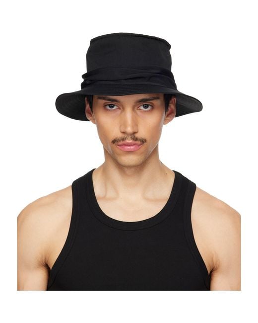Yohji Yamamoto Black Gabardine Drape Hat for men