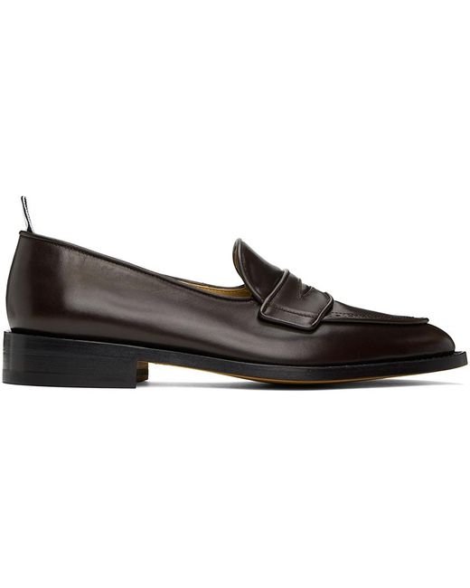 Thom Browne Black Brown Vitello Calf Leather Varsity Penny Loafers for men