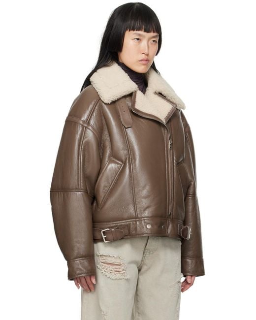Acne Brown Notched Shearling Jacket