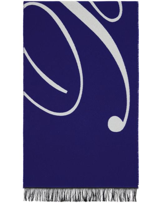 Burberry Blue & Off-white Logo Wool Silk Scarf for men
