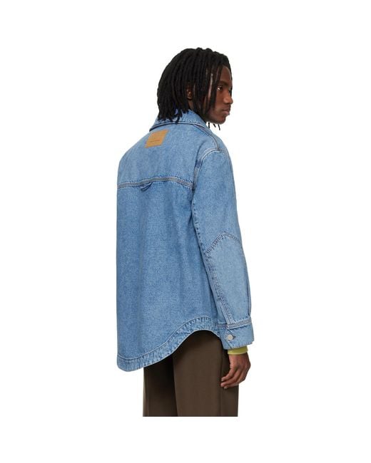 AMI Blue Cotton Ami De Coeur Denim Worker Jacket for men