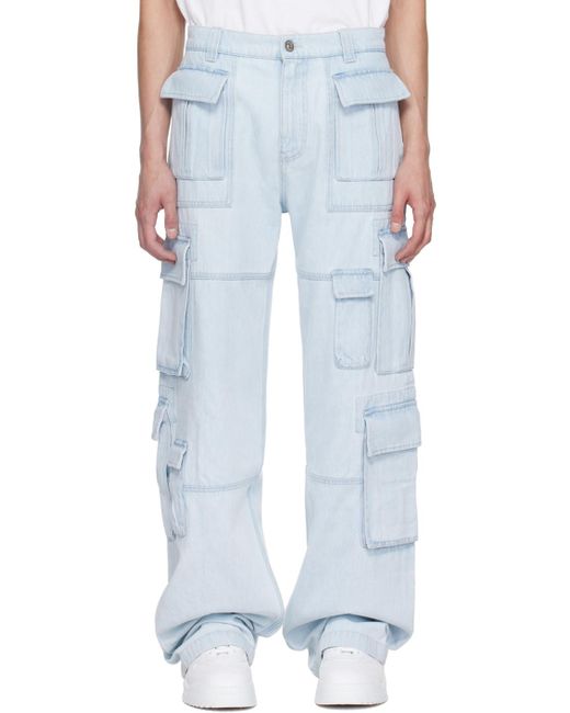 Versace White Paneled Denim Cargo Pants for men