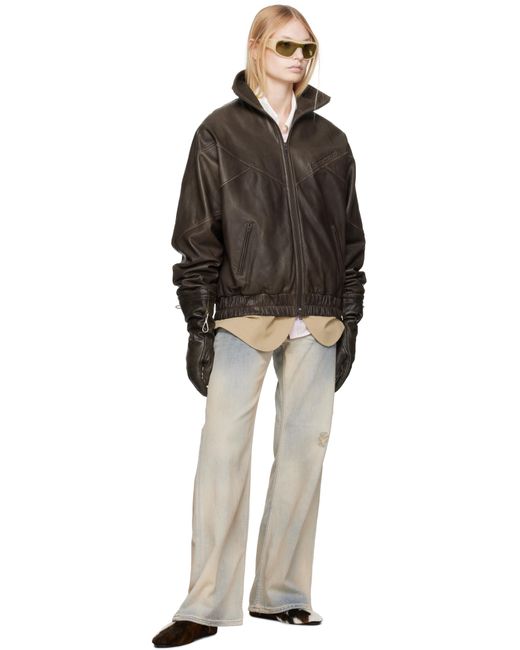 Acne ブラウン エンボスロゴ レザージャケット Black