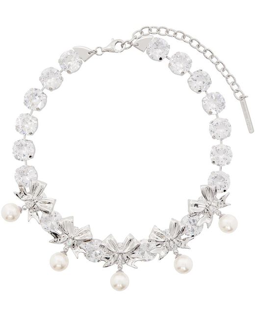 ShuShu/Tong Metallic Silver Bow Pearl Chain Necklace