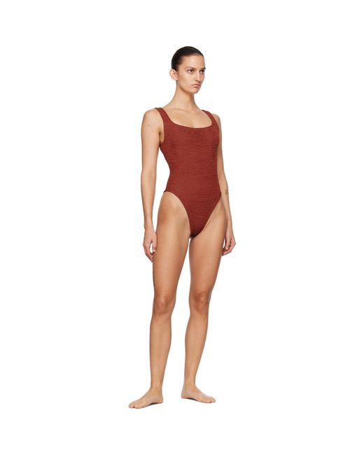 Hunza G Black Burgundy Square Neck Swimsuit