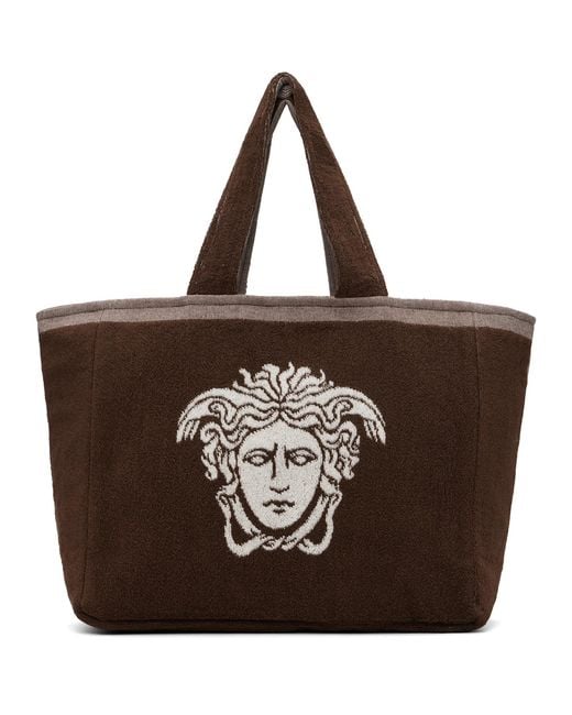 Versace Brown Cotton-Terry Jacquard Tote
