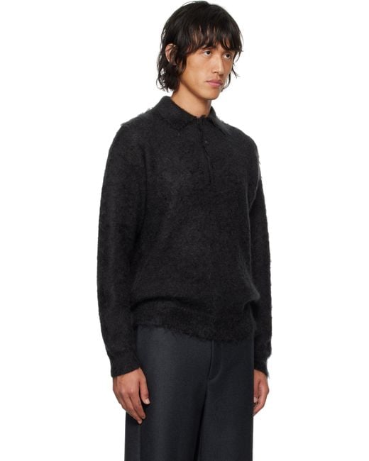 トップス AURALEE BRUSHED MOHAIR KNIT POLO BLACK 1 Auralee Brushed Super Kid Mohair Knit Polo Ink Black – Neighbour