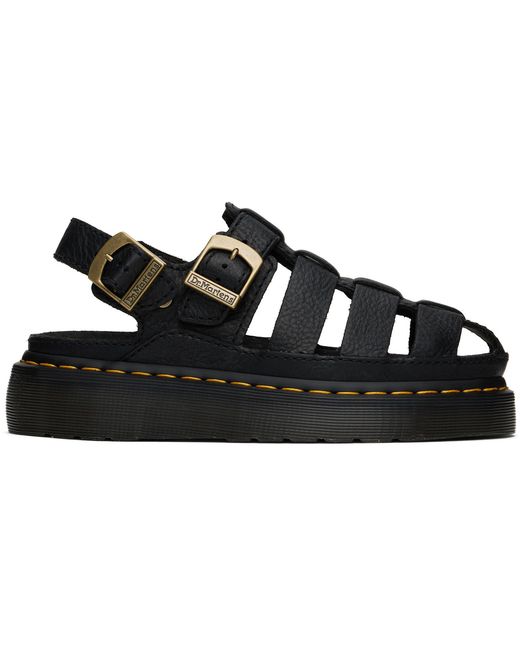 Dr. Martens Black Wrenlie Grizzly Leather Fisherman Sandals for men