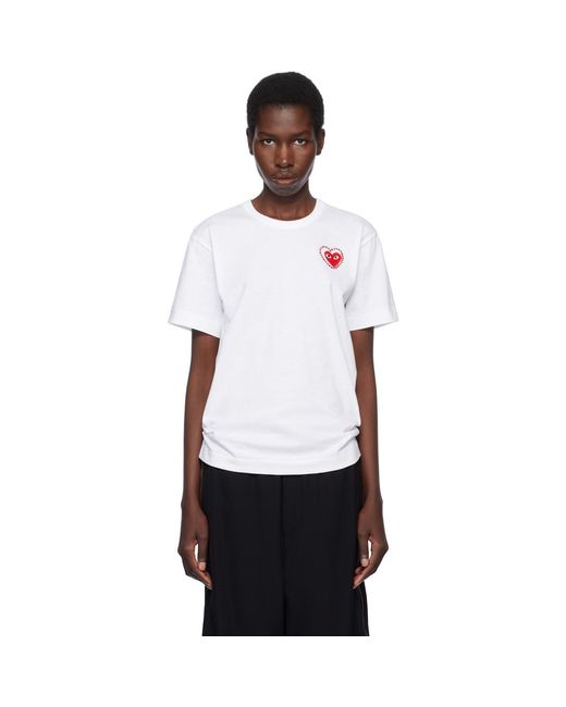 COMME DES GARÇONS PLAY White Metal Stone Emblem Heart T-Shirt