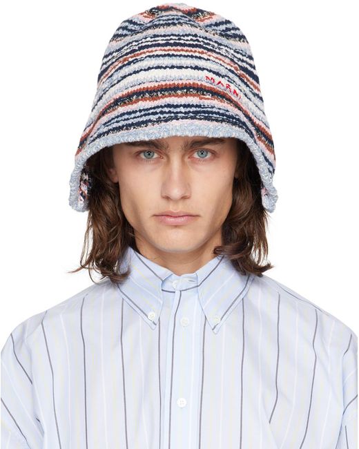 Marni White Embroidered Bucket Hat for men