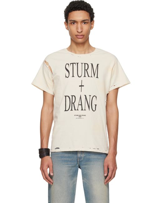 HYACYN メンズ オフホワイト Eet Stains Distressed 'Sturm Und Drang' Tシャツ