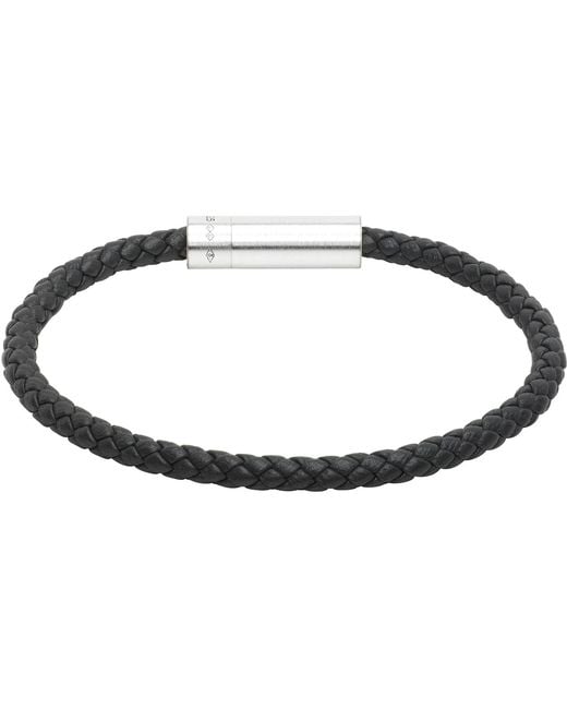 Le Gramme Black 'Le 7G' Leather Cable Bracelet for men