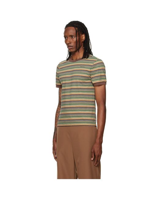 Marni Brown Cotton Fine Stripes T-Shirt for men
