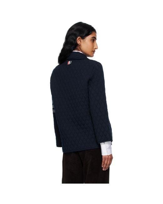 Thom Browne Blue Quilted Knit Merino Wool 4-Bar Work Jacket