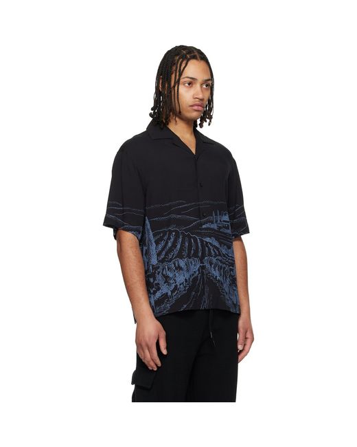 HUGO Black Oversized-Fit Statement Print Shirt for men