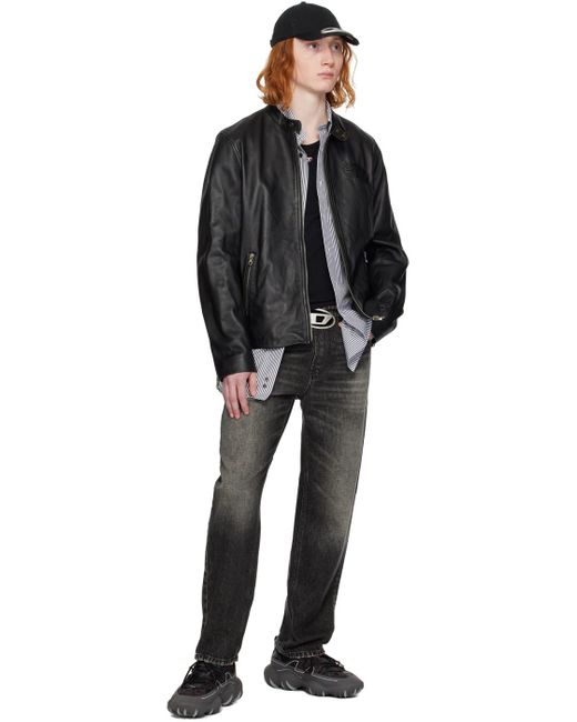 DIESEL Black L-metalo Leather Jacket for men