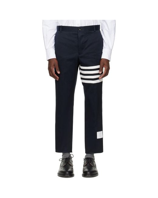 Thom Browne Blue Cotton Twill 4-Bar Unconstructed Trousers for men