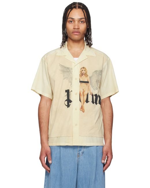 Palm Angels Blue Off- Pin Up Bowling Shirt for men