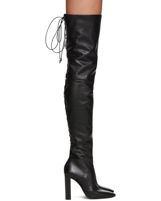 Saint Laurent Black 76 Laced Thigh-high Boots