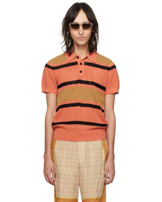 Dries Van Noten Orange Pink Striped Polo for men