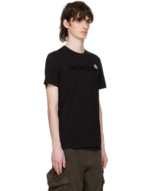 Moncler Black Flocked T-shirt for men