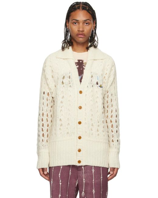 Vivienne Westwood Natural Off-white Spread Collar Cardigan for men