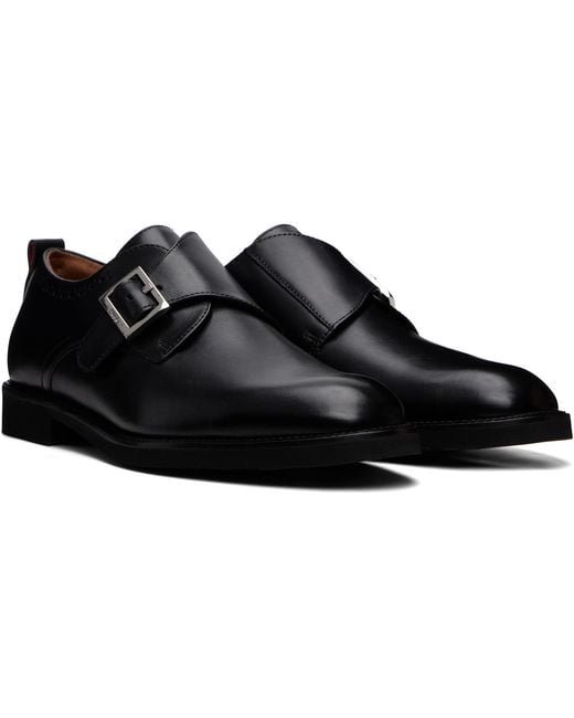 HUGO Black Leather Brogue Details Monkstraps for men