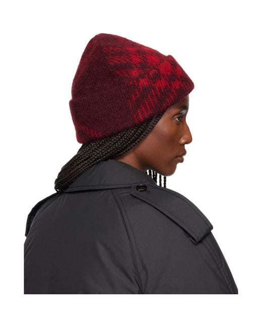 Burberry Black Burgundy Check Mohair Wool-Blend Beanie