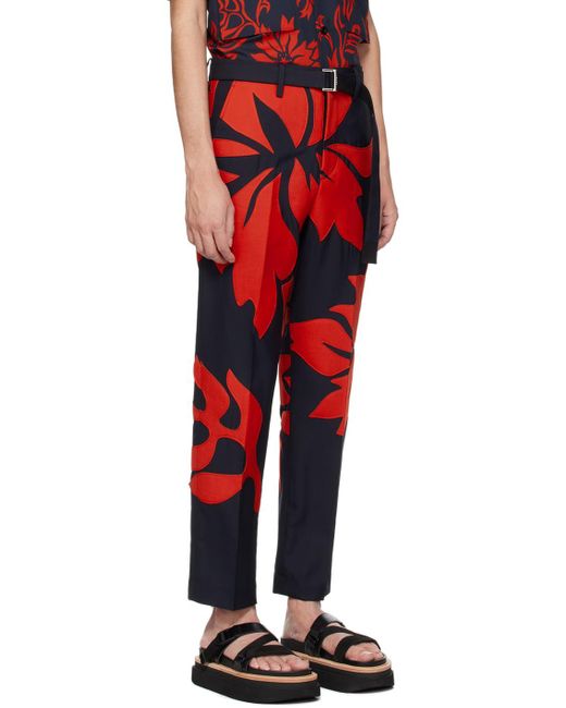 Sacai Navy & Red Floral Appliqué Trousers for men