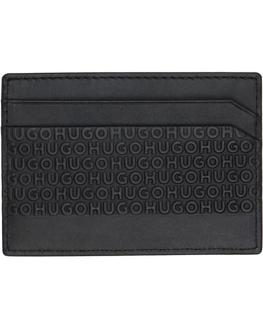 HUGO Black Logo-Pattern Leather Card Holder for men