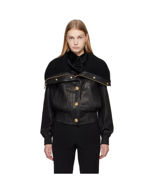 Balmain Black Lambskin & Knit Bomber Jacket
