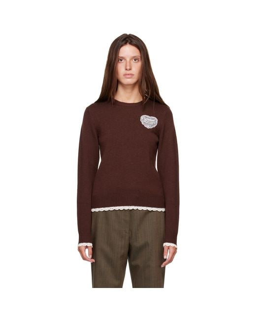 Ganni Brown Crewneck Wool Sweater