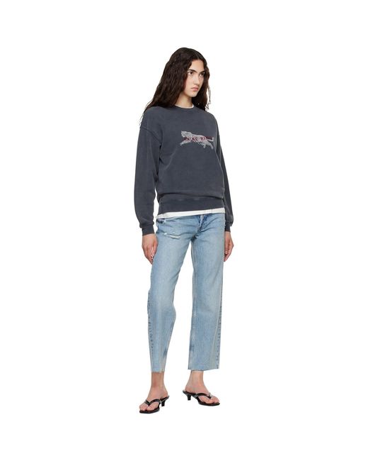 Anine Bing Blue Spencer Leopard Sweatshirt