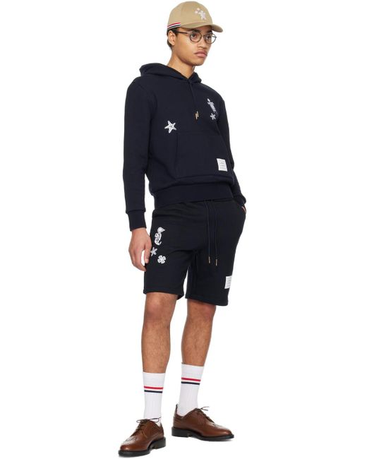 Thom Browne Blue Navy Nautical Embroidery Hoodie for men