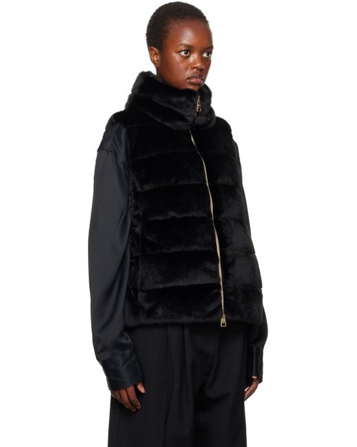 Herno Black Quilted Faux-fur Down Vest
