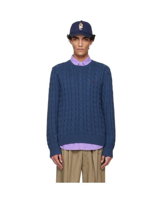 Polo Ralph Lauren Blue Cable-Knit Cotton Sweater for men