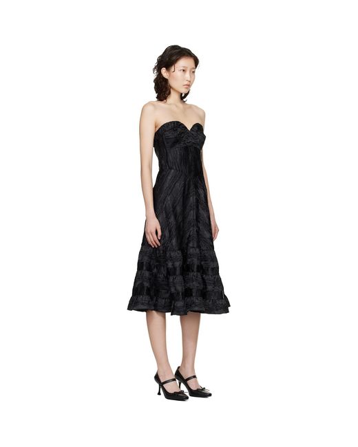 Anna Sui Black Strapless Sweetheart Midi Dress
