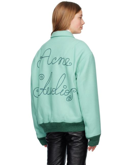 Acne Green Blue Embroidered Bomber Jacket