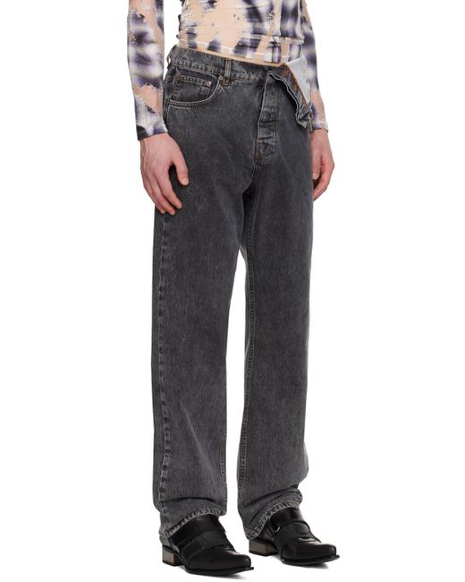 Y. Project Black Gray Asymmetric Waist Jeans for men