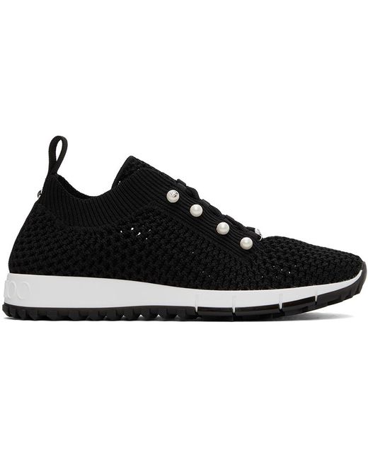 Jimmy Choo Black Veles Pearl-embellished Knitted Low-top Trainers 7.