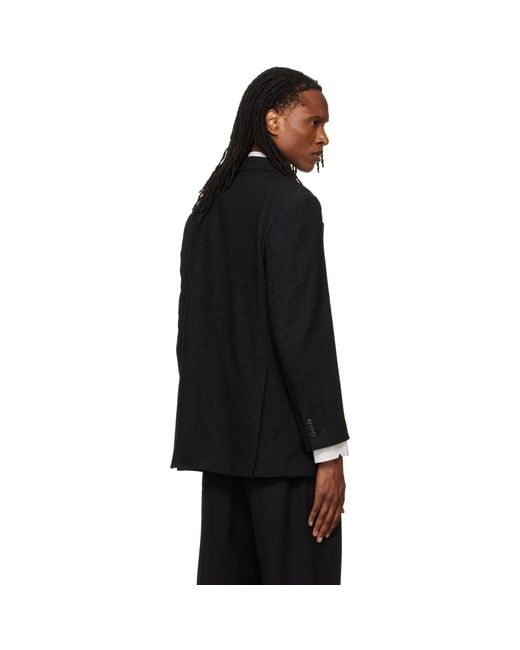 TONYWACK Black Herringbone Wool Relaxed Tailored Blazer for men