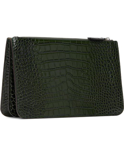 Totême Green Threefold Croco-Embossed Clutch