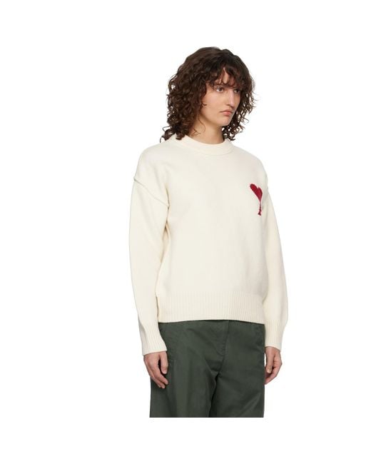 AMI Black Off- Wool Crewneck Ami De Coeur Sweater