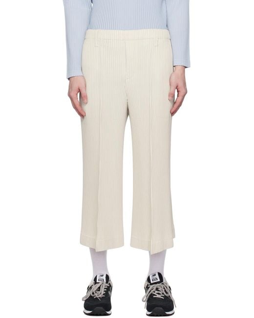 Homme Plissé Issey Miyake Homme Plissé Issey Miyake White Kersey Pleats Trousers for men