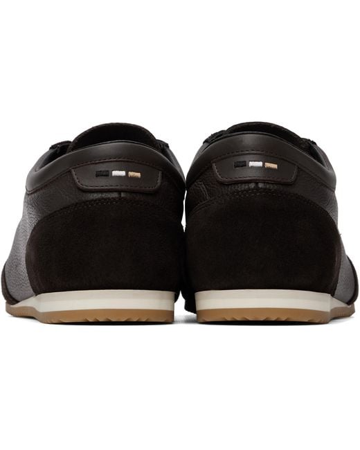 Boss Black Suede Trim Leather Sneakers for men